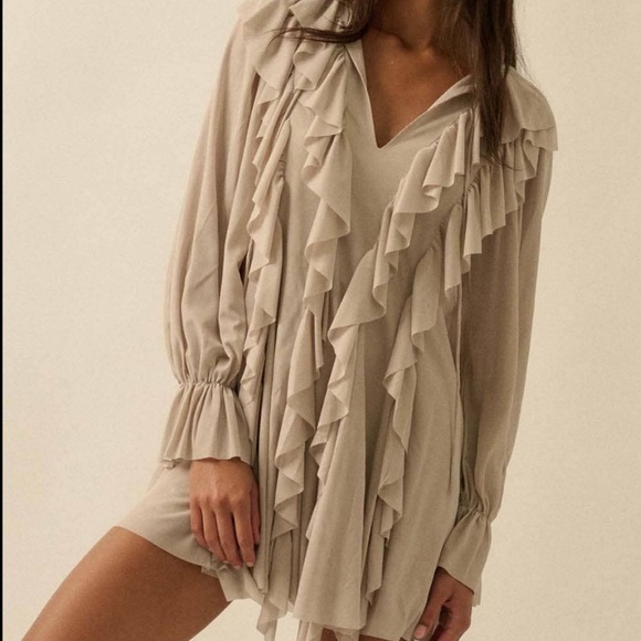 NWT Promesa Ruffle Romper Little Dress Tan - Picture 5 of 11